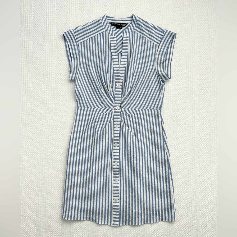 Veronica Beard Giuliana Seersucker Summer Dress Blue/White Stripe Size Small